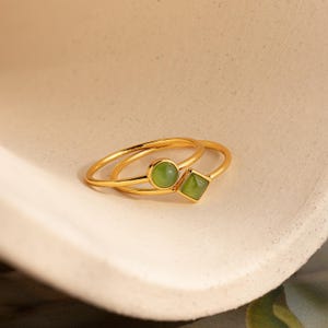 Dainty Jade Ring Set by Caitlyn Minimalist • Set of 2: Round & Princess Cut Solitaire Rings • Green Gemstone Jewelry • Gift for Her • RR150