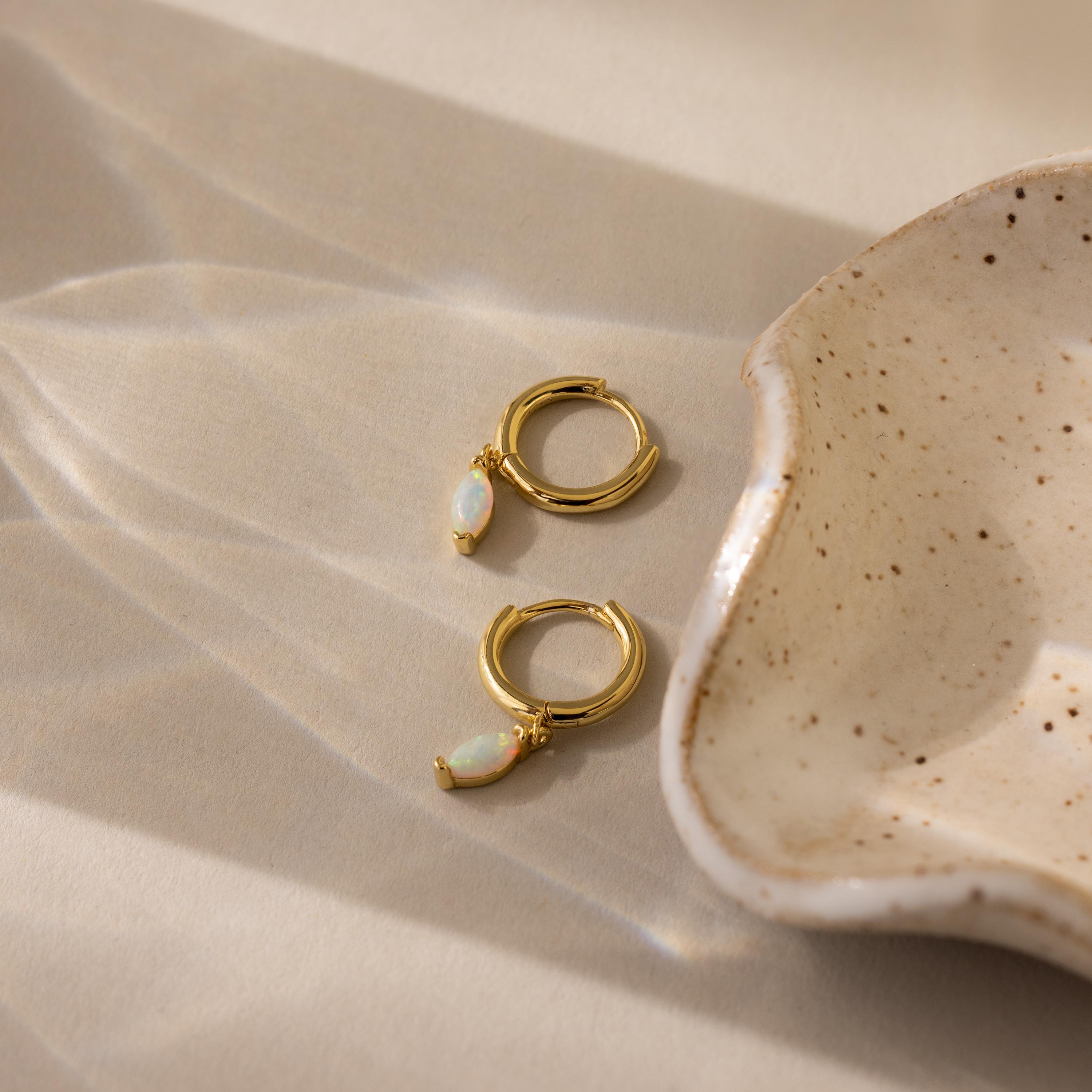Marquise Opal Drop Earrings by Caitlyn Minimalist • Dangling Opal Petal Huggie Earrings • Gemstone Jewelry • Perfect Gift for Mom • ER677