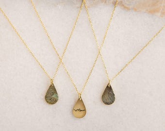 Tiny Teardrop Fingerprint Necklace • Dainty Fingerprint Pendant • Loved One's Fingerprints Jewelry • Memorial Gifts • Mother's Gift • NM31