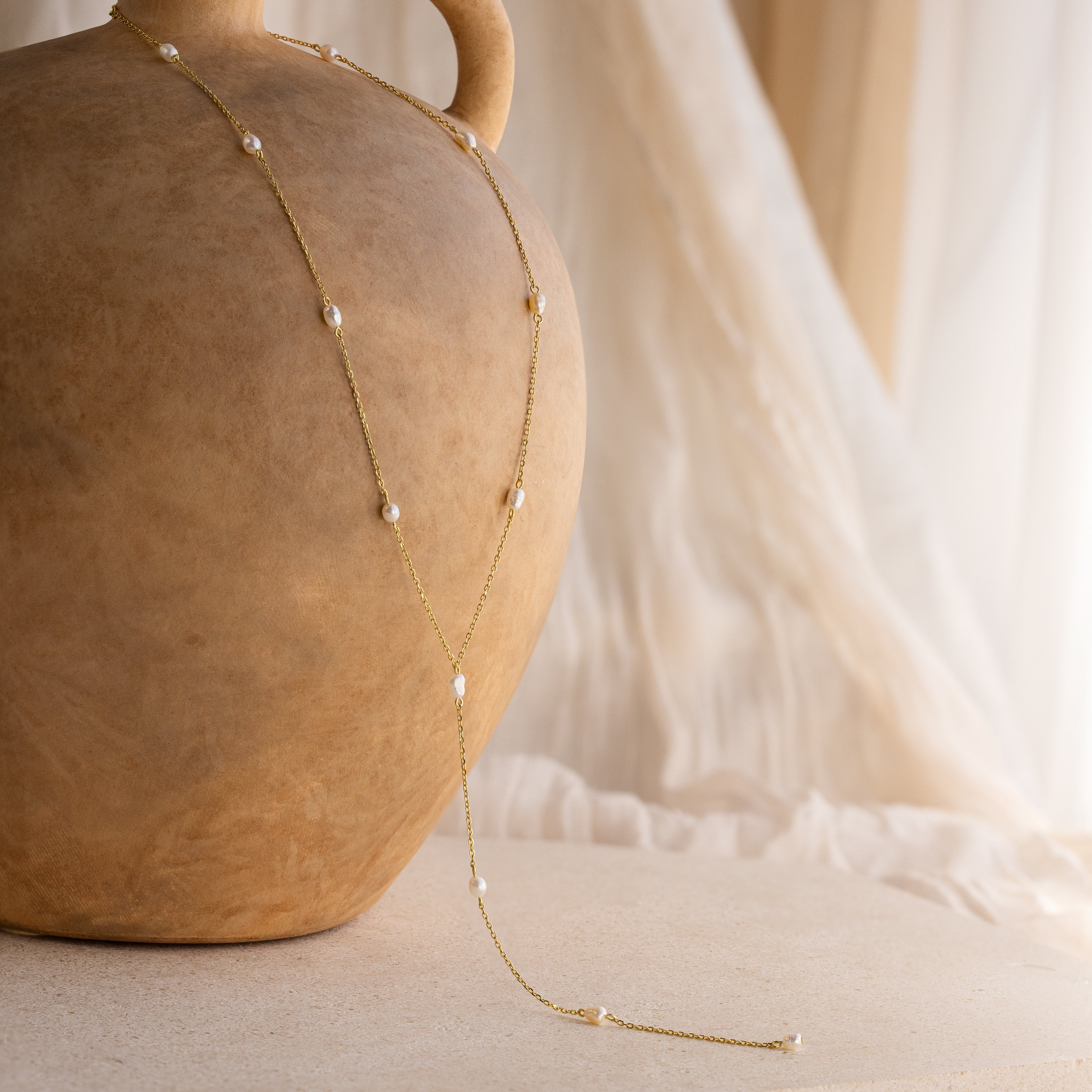 Y Pearl Necklace by CaitlynMinimalist • Pearl Station Charm Necklace • Long Layering Lariat Necklace • Summer Jewelry • Gift for Her • NR200