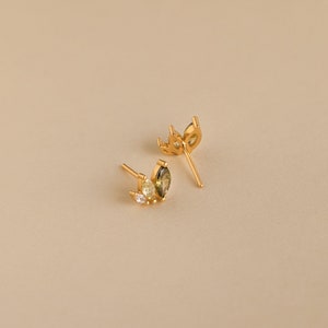 Peridot Leaf Stud Earrings by Caitlyn Minimalist Green Crystal Earrings Marquise Gemstone Jewelry Summer Beach Jewelry for Her ER362 image 8