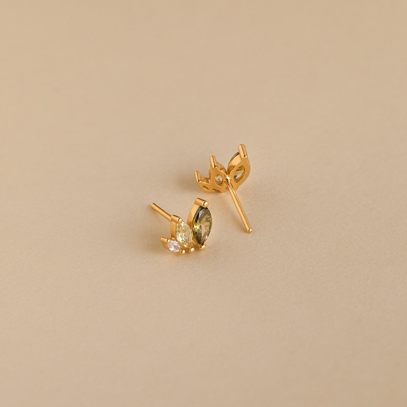 Peridot Leaf Stud Earrings by Caitlyn Minimalist Green Crystal Earrings Marquise Gemstone Jewelry Summer Beach Jewelry for Her ER362 image 8