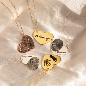 Actual Fingerprint Necklace • Engraved Fingerprint Handwriting Jewelry • Custom Heart Charm • Memorial Necklace • Mom Gift • NM32 image 2