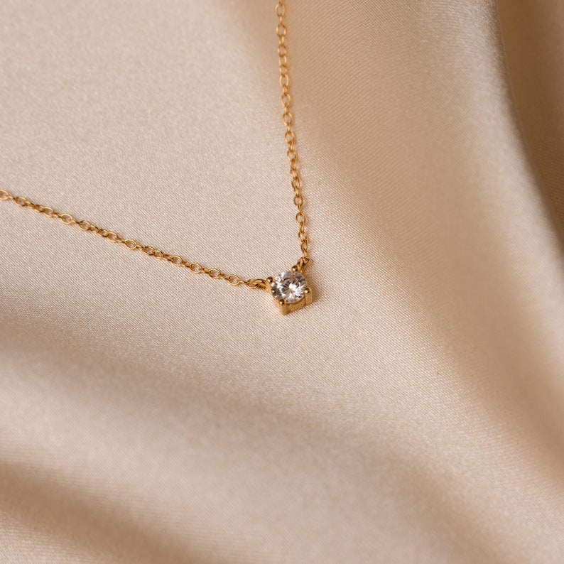 Dainty Diamond Necklace Floating Diamond Solitaire Necklace Minimalist Jewelry Bridesmaid Necklace Gift for Her NR048 image 4