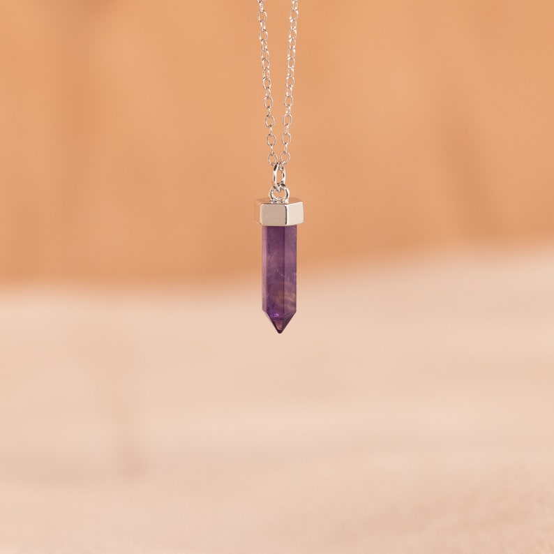 Amethyst Quartz Pendant Necklace by Caitlyn Minimalist Purple Crystal Necklace Amethyst Charm Jewelry Gift for Sister NR191 image 9
