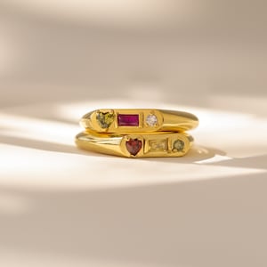 Custom Gemstone Signet Ring by Caitlyn Minimalist • Birthstone Ring with Heart, Baguette & Circle Birthstones • Gift for Her • RM101