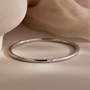 Skinny Diamond Bangle by Caitlyn Minimalist • Minimalist Silver Stacking Bracelet • Dainty Crystal Jewelry • Best Friend Gift • BR111