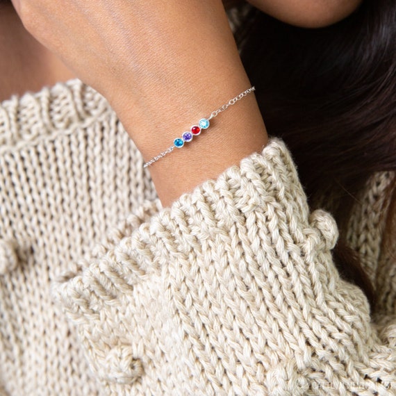 Multiple Birthstone Bracelet by Caitlyn Minimalist • Custom Crystal Gemstone Bracelet in Sterling Silver • Personalized Mom Gift • BM47
