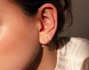Diamond Earring Set by Caitlyn Minimalist • Set of 3: Dainty Ear Climber, Ear Jacket & Pave Diamond Hoop • Perfect Bridesmaid Gift • ER427