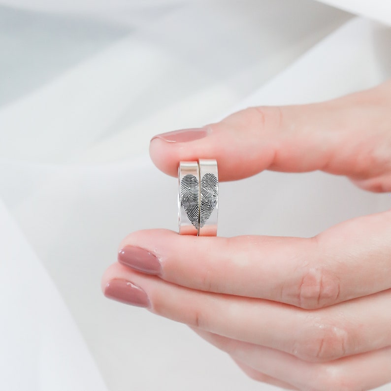 SET OF 2 FingerPrint Rings \u2022 Actual FingerPrint Jewelry \u2022 Couple Rings \u2022 Wedding Band \u2022 Memorial Jewelry \u2022 Anniversary Gift for Him \u2022 RM44