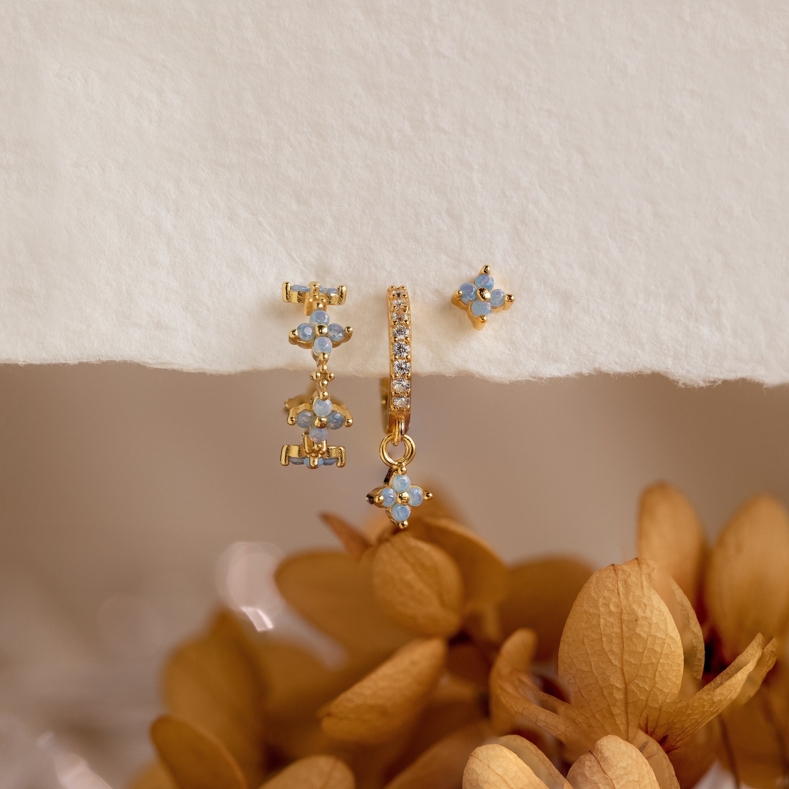 Ivy Flower Blue Earrings by Caitlyn Minimalist • Floral Hoop Earrings, Dangling Charm Huggies, & Stud Earrings • Perfect Bridesmaid Gifts