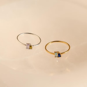 Spersonalizowany mini pierścionek „Toi et Moi” od Caitlyn Minimalist • Pierścionek z kamieniem szlachetnym w szlifie bagietkowym i gruszkowym • Spersonalizowana biżuteria srebrna • Prezent dla pary • 147 RM