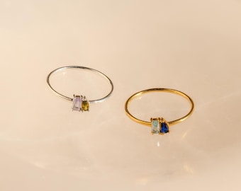 Custom Mini Toi et Moi Ring by Caitlyn Minimalist • Baguette & Pear Cut Birthstone Ring • Personalized Silver Jewelry • Couples Gift • RM147