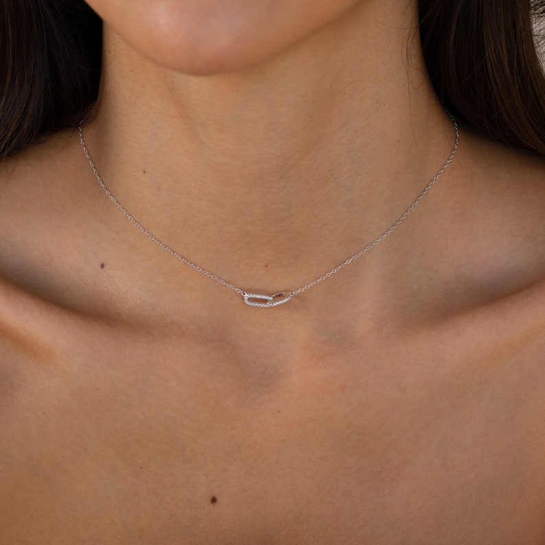 Pave Linked Pendant Necklace by Caitlyn Minimalist Interlocking Diamond Necklace Perfect Gift for Her Anniversary Gift NR090 image 5