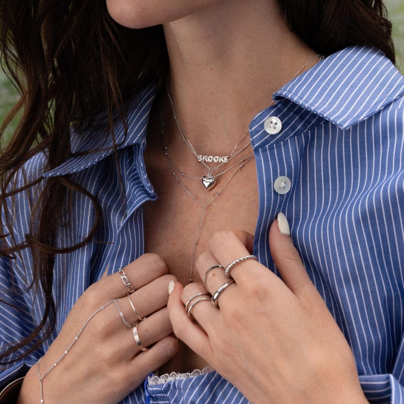 Halsketting met hartvormige hanger van Caitlyn Minimalist • Grove hartvormige halsketting aan een satellietketting • Sieraden voor stellen • Jubileumcadeau • NR302 afbeelding 10