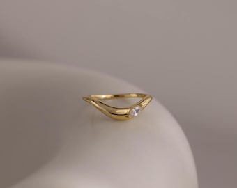 Marquise Diamond Curve Ring by Caitlyn Minimalist • Delicate Stacking Ring • Vintage Wedding Band • Gold Jewelry • Gift for Her • RR195