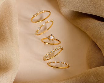 Pearl Diamond Stacking Rings by Caitlyn Minimalist • Dainty Gold Pearl Rings • Diamond Stackable Rings Set • Maid of Honor Gift for Her