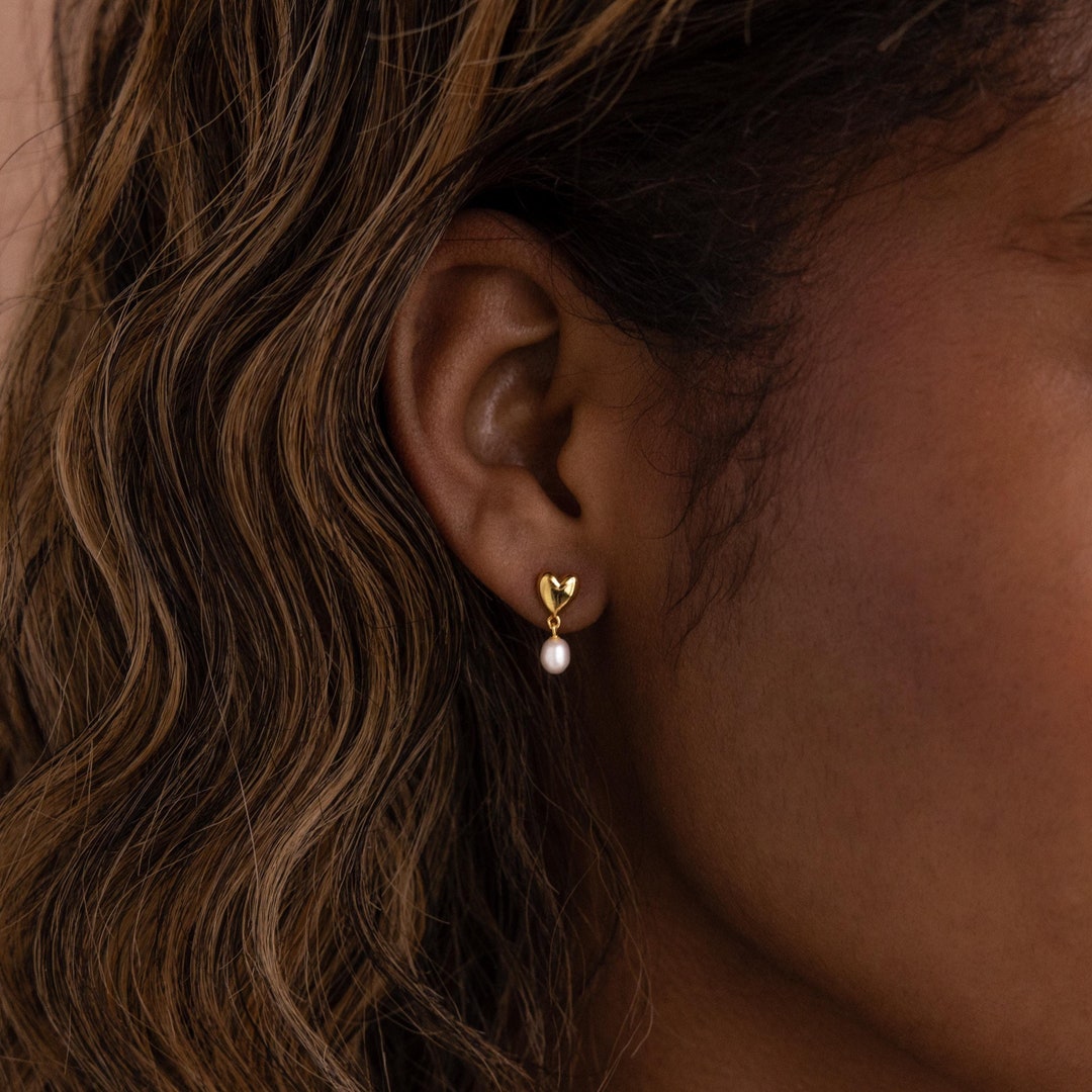 Heart Pearl Drop Earrings by Caitlyn Minimalist • Dangling