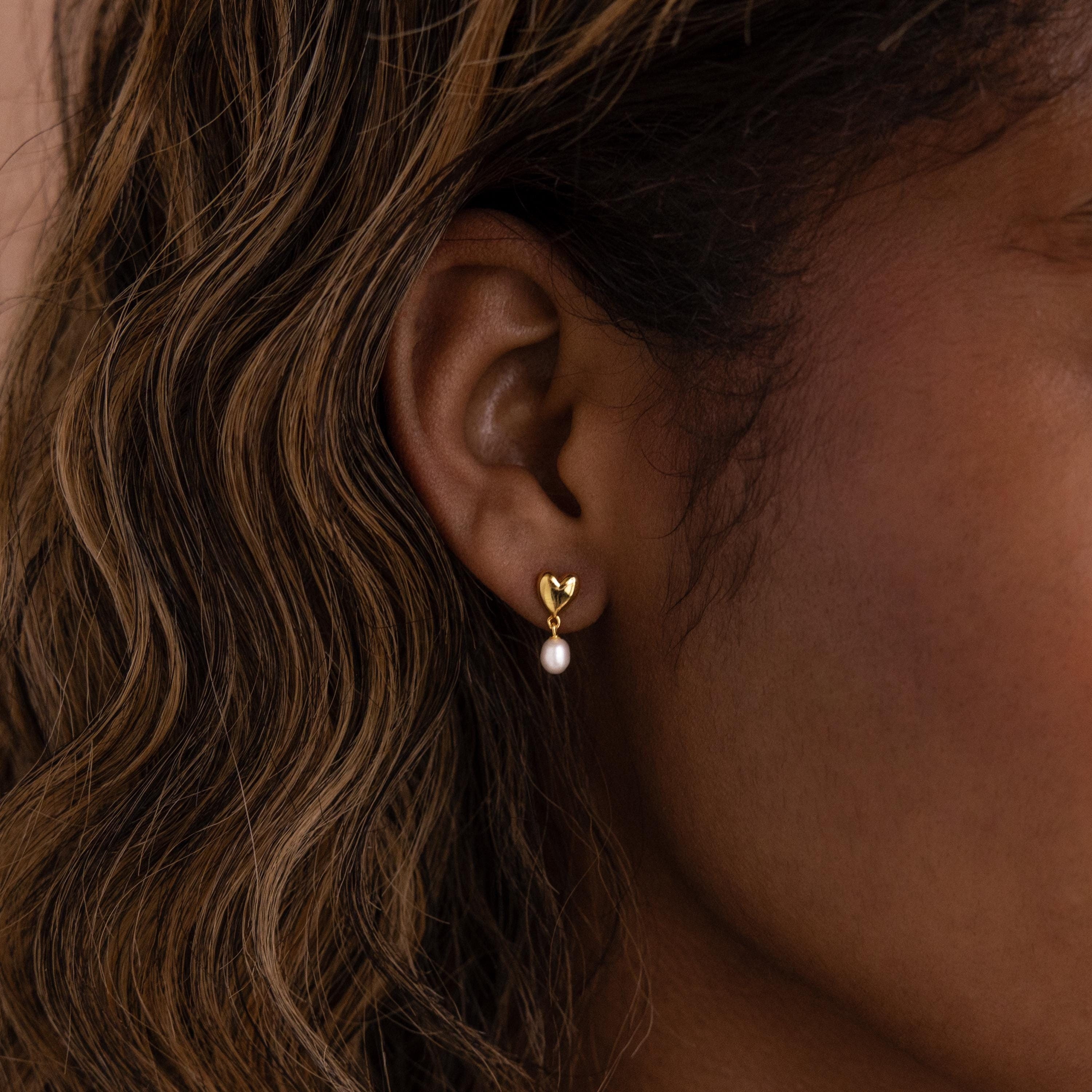 Heart Pearl Drop Earrings by Caitlyn Minimalist • Dangling