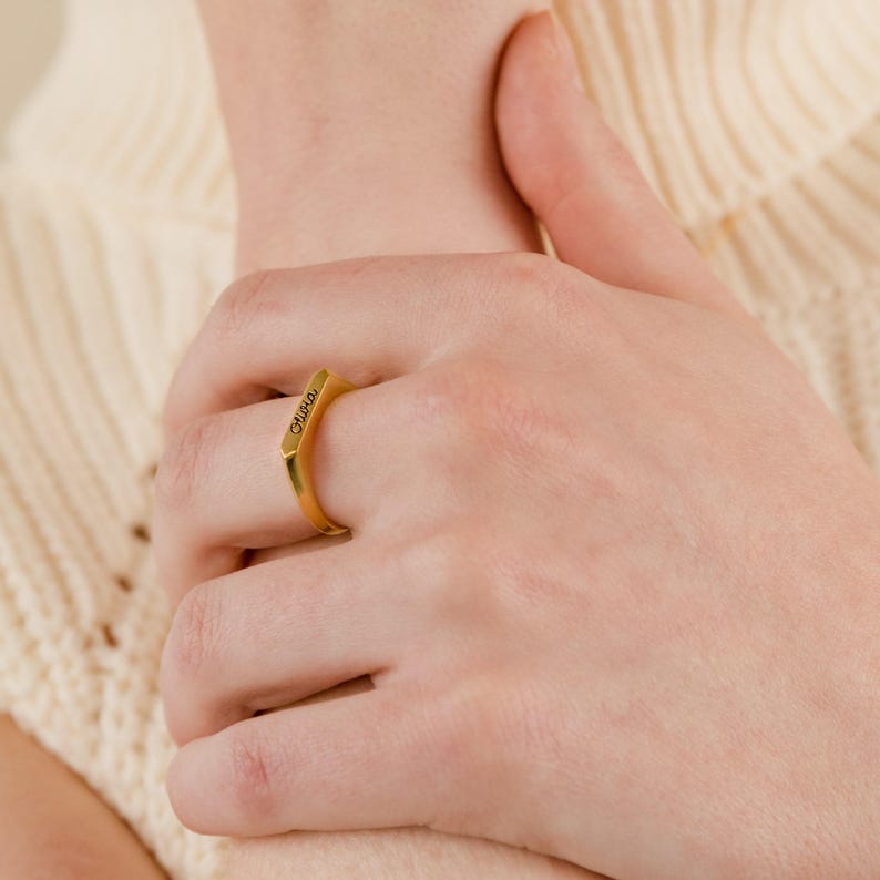 Custom Signet Ring • Name Ring • Stackable Bar Ring • Minimalist Ring • Personalized Engraved Ring • Birthday Gift for Her • RM32F100 image 7