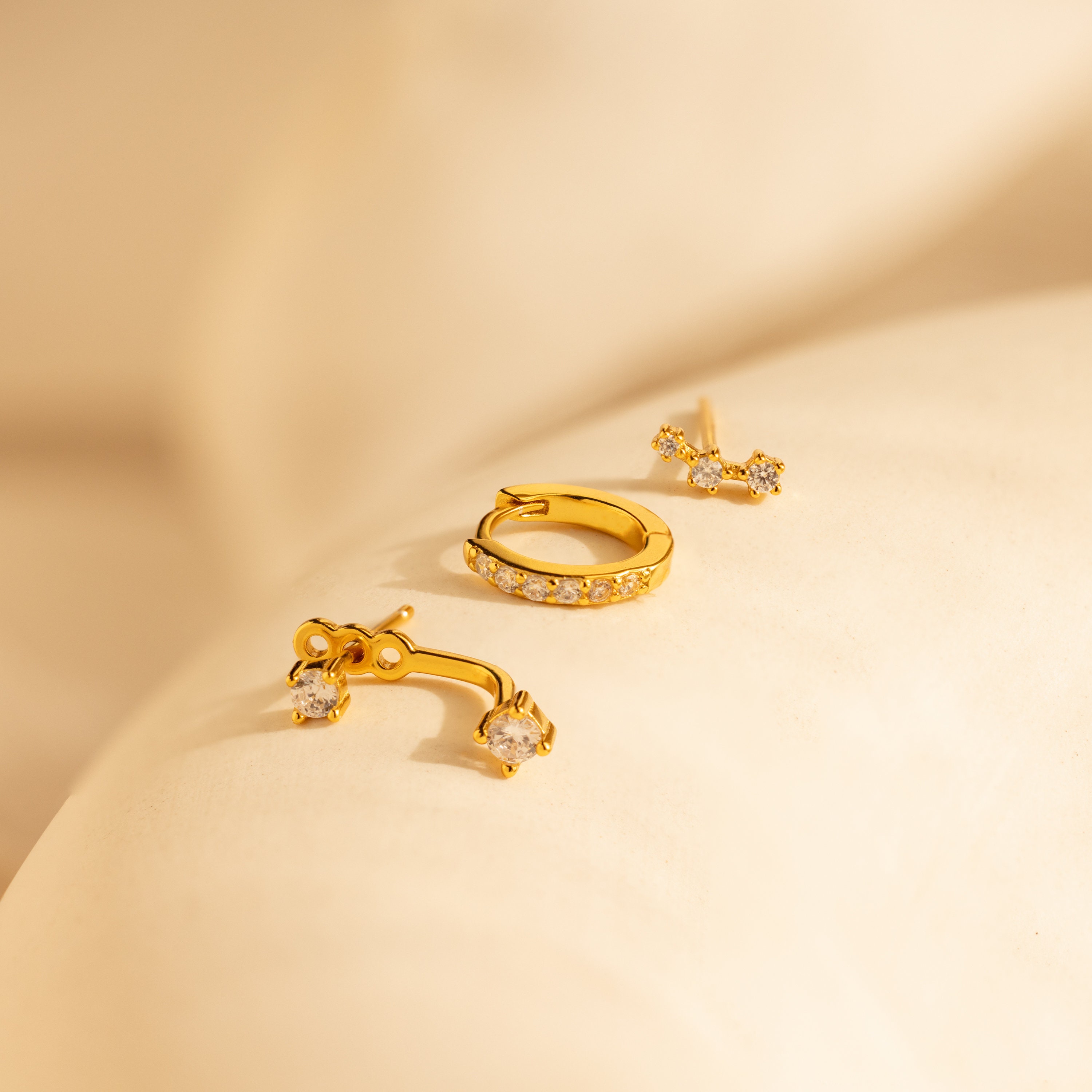 Diamond Earring Set by Caitlyn Minimalist • Set of 3: Dainty Ear Climber, Ear Jacket & Pave Diamond Hoop • Perfect Bridesmaid Gift • ER427