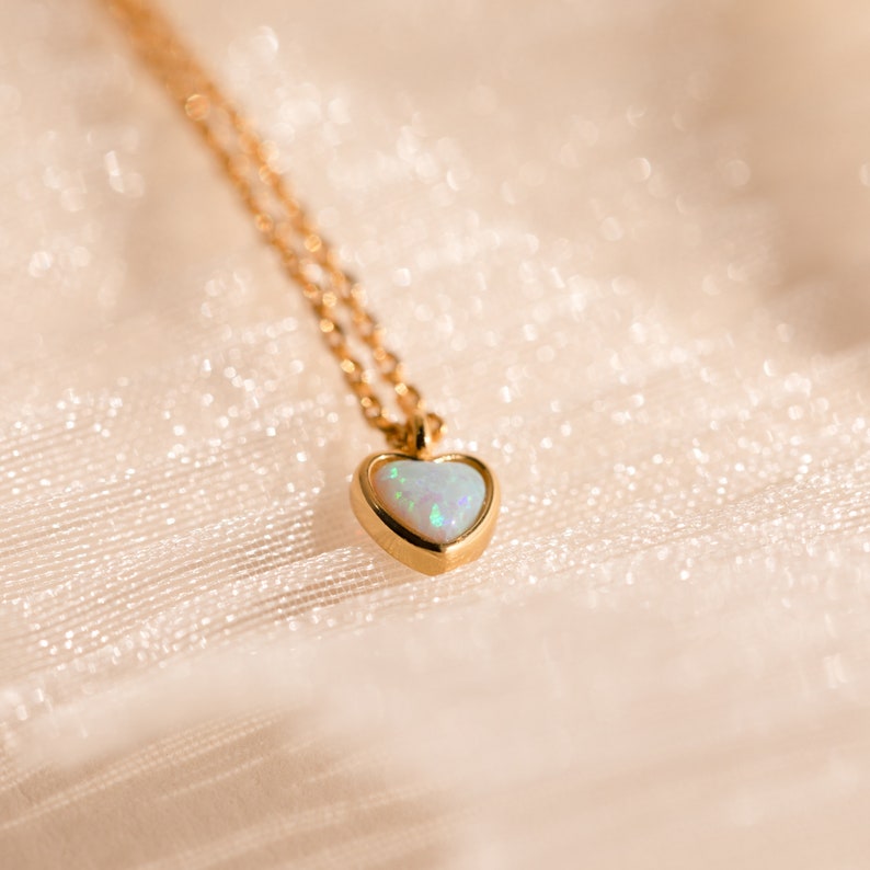 Dainty Opal Heart Necklace by Caitlyn Minimalist Delicate Love Charm Necklace Minimalist Opal Pendant Necklace Gift for Her NR160 image 4