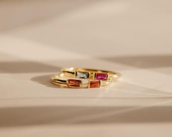 Geboortesteenring Duo Baguette van Caitlyn Minimalistisch • Verstelbare gepersonaliseerde edelsteenring • Cadeau voor beste vriend • Jubileumcadeau • € 87