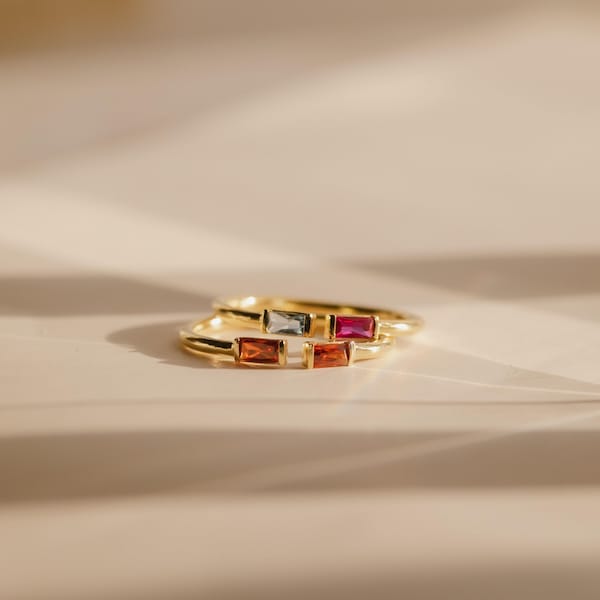 Duo Baguette Birthstone Ring by Caitlyn Minimalist • Adjustable Personalized Gemstone Ring • Best Friend Gift • Anniversary Gift • RM87