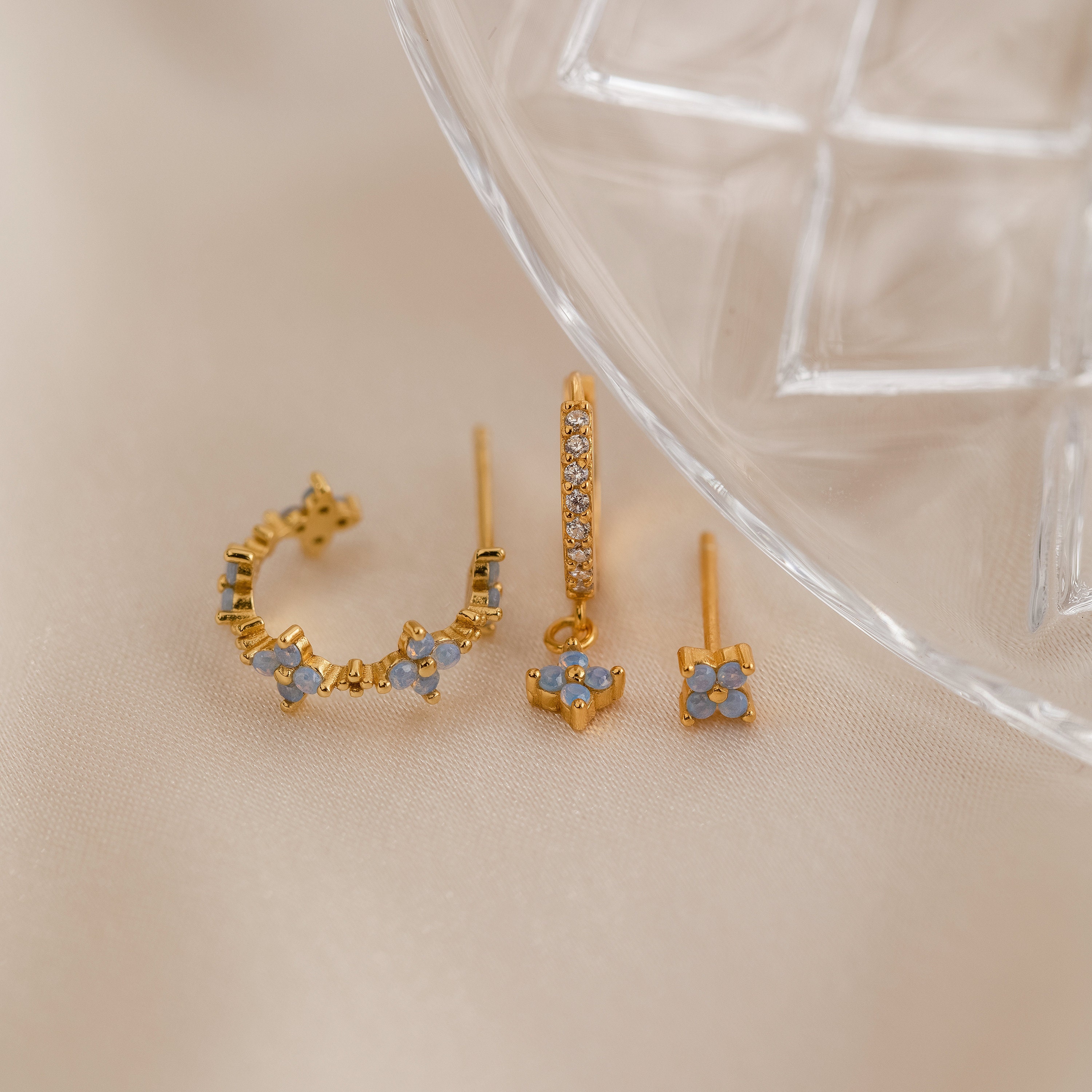 Ivy Flower Blue Earrings by Caitlyn Minimalist • Floral Hoop Earrings, Dangling Charm Huggies, & Stud Earrings • Perfect Bridesmaid Gifts