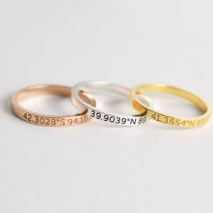 Custom Location Coordinates Ring Dainty Coordinates Stackable Band Latitude Longitude Ring Personalized GPS Location Jewelry RM22F30 image 2