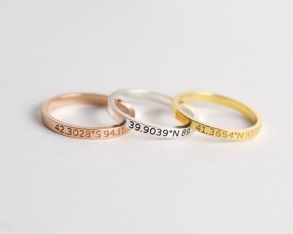 Custom Location Coordinates Ring Dainty 