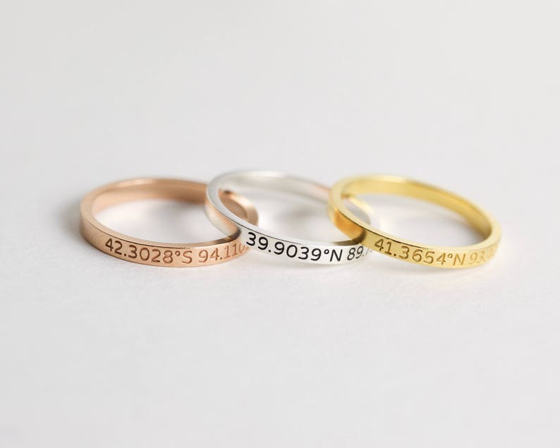 Custom Location Coordinates Ring Dainty Coordinates Stackable Band Latitude Longitude Ring Personalized GPS Location Jewelry RM22F30 image 2