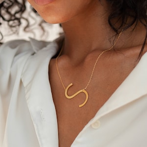 Sideways Initial Necklace Large Initial Necklace Oversized Letter Necklace Monogram Necklace Bridesmaids Gifts NM40F39 image 7