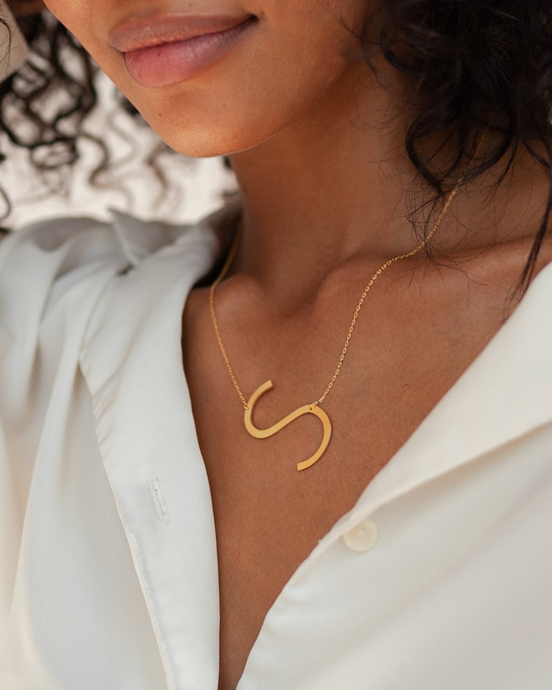Sideways Initial Necklace Large Initial Necklace Oversized Letter Necklace Monogram Necklace Bridesmaids Gifts NM40F39 image 7