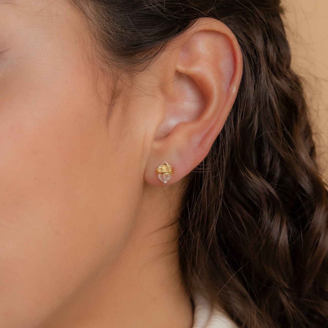 Herkimer Diamond Earrings by Caitlyn Minimalist • Diamond Gemstone Threader Earrings • Dainty Stud Earrings • Crystal Jewelry • Gift for Her