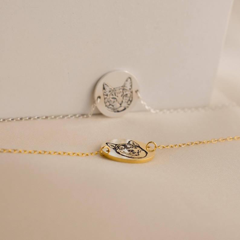 Custom Pet Portrait Charm Bracelet by CaitlynMinimalist • Custom Engraved Bracelet • Cat Lover Gift • Personalized Gifts for Mom • BM23b image 9