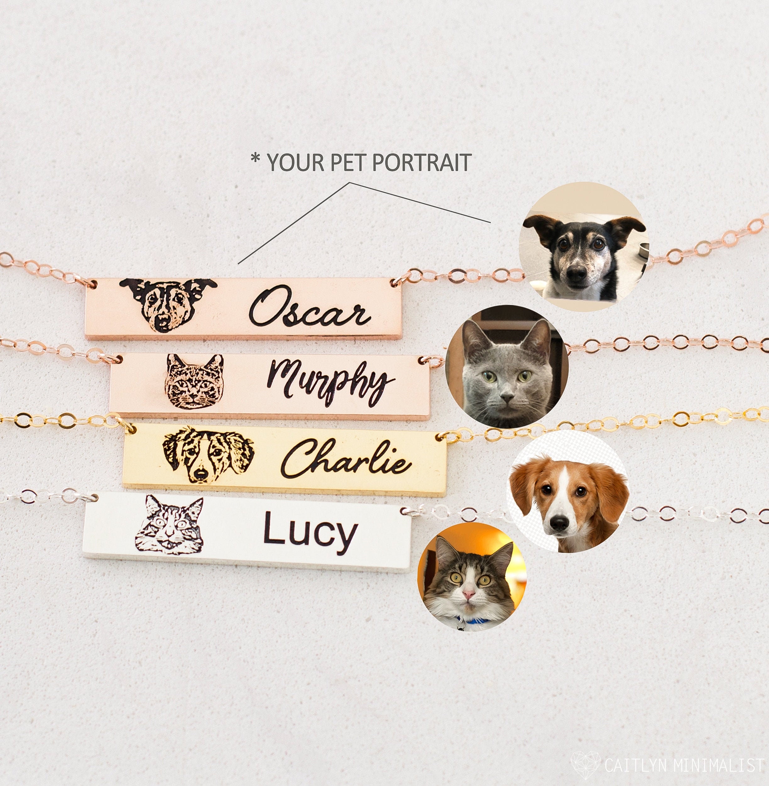 Collier Portrait d'animal Par Caitlyn Minimalist Bijoux Amoureux Des Chats Cadeau Commémoratif Pour 