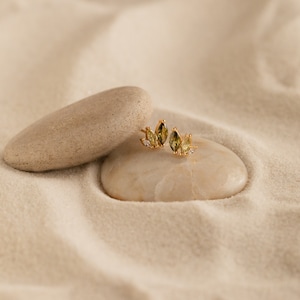 Peridot Leaf Stud Earrings by Caitlyn Minimalist Green Crystal Earrings Marquise Gemstone Jewelry Summer Beach Jewelry for Her ER362 image 3