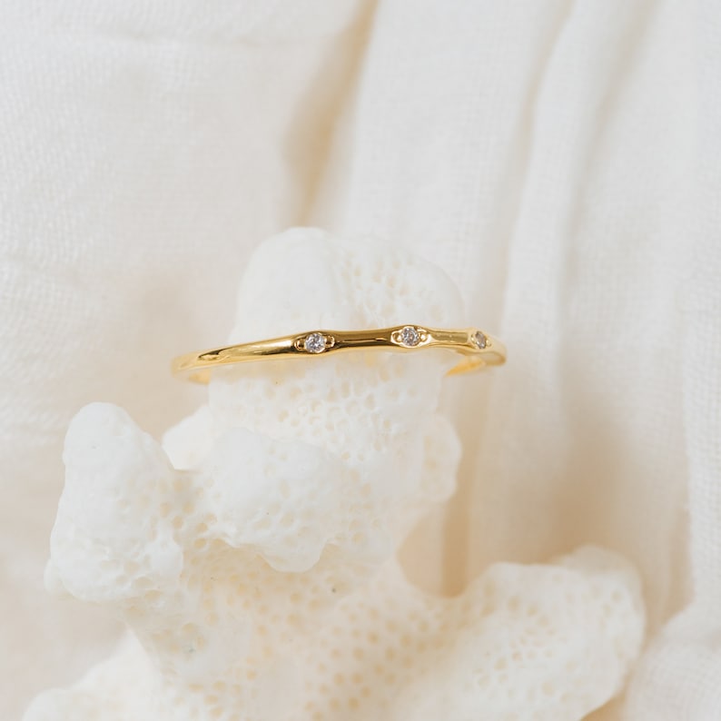 Minimalist Gold Diamond Ring by Caitlyn Minimalist Dainty Thin Stacking Crystal Ring Romantic Anniversary Gift for Girlfriend RR057 image 5
