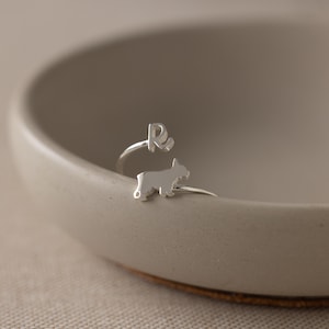 Duo Pet Initial Ring by Caitlyn Minimalist • Dainty Open Adjustable Ring • Silver Wrap Ring • Pet Memorial Jewelry • Daughter Gift • RM62F88