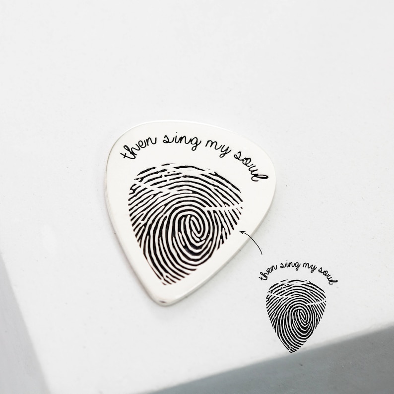 Actual Fingerprint Engraved Guitar Pick • Custom Hand Stamped Pick • Baby Fingerprint Jewelry • Dad or Music Lover Personalized Gift • CM21 