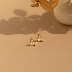 Opal Flower Earrings by Caitlyn Minimalist Dainty Opal Stud Earrings in Gold Delicate Crystal Jewelry Perfect Gift for Her ER399 image 4