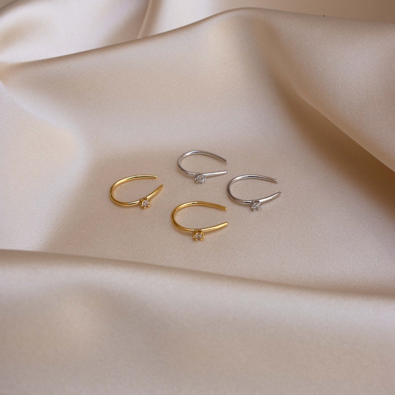 Tiny Diamond Hoops Dainty Earrings Gold Hoop Earrings Dainty Threader Earrings Bridesmaid Gift Perfect Gift for Her ER155 image 8