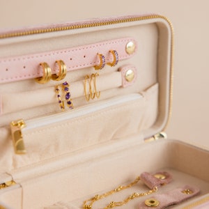 Pink Velvet Jewelry Case by Caitlyn Minimalist Minimalist Travel Jewelry Box Delicate Keepsake Box Birthday Gift for Friend XR012 image 2