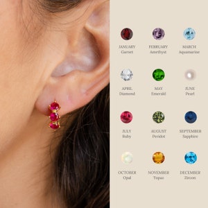 Custom Birthstone Hoops by Caitlyn Minimalist • Dainty Huggie Earrings with Gemstones • Personalized Crystal Jewelry • Birthday Gift • ER380