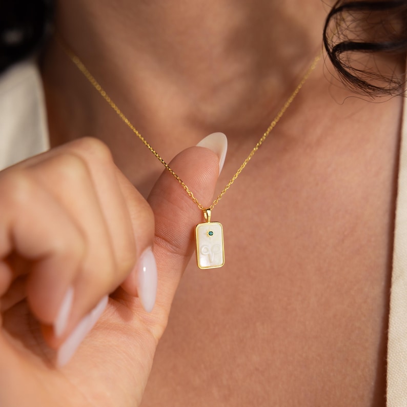 Pearl Zodiac Birthstone Necklace by CaitlynMinimalist • Custom Pendant Necklace with Mother of Pearl • Zodiac Jewelry • Gift for Her • NM216 image 2