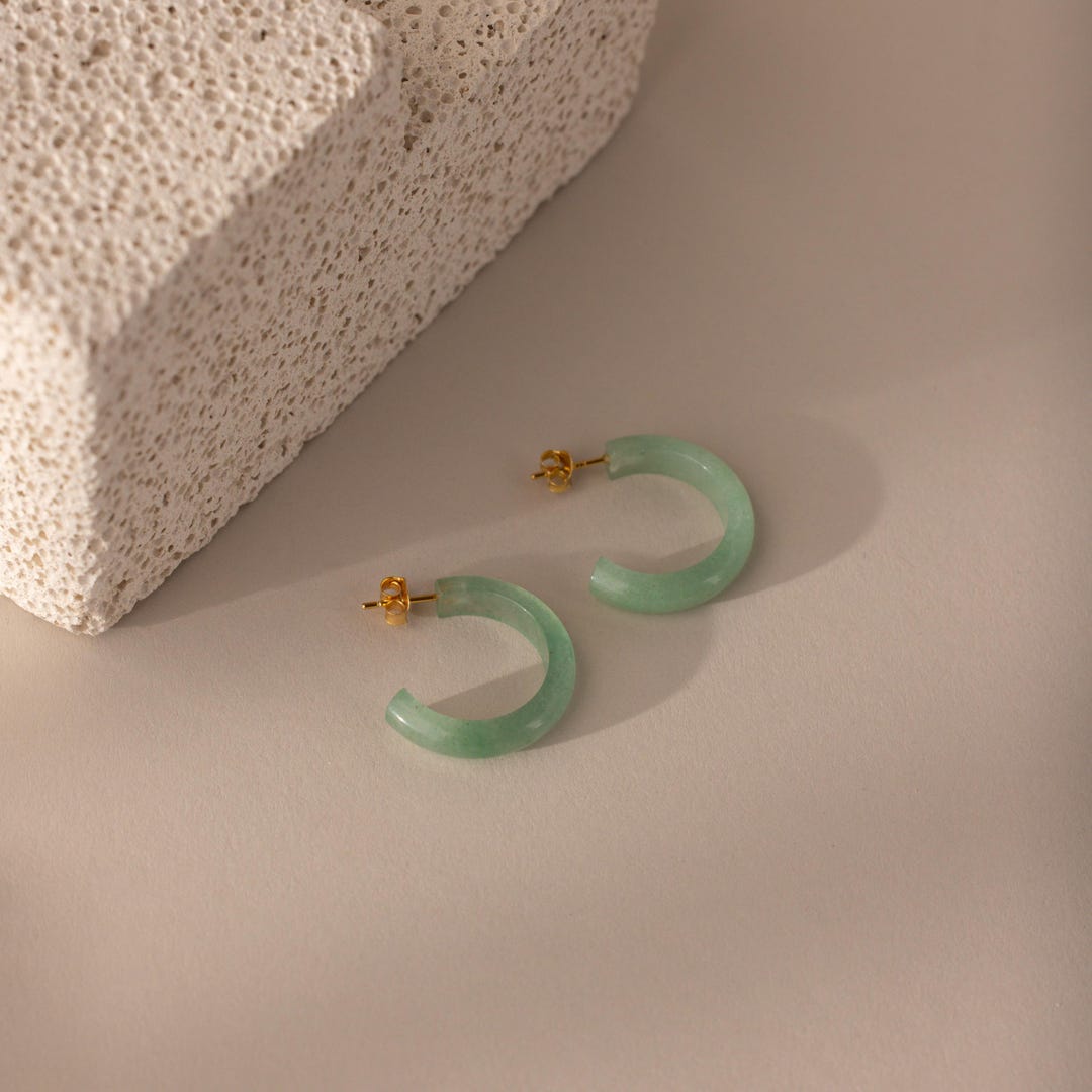 Thick Jade Hoops by Caitlyn Minimalist • Green Gemstone Hoop Earrings • Statement Stud Hoops • Boho Jewelry • Best Friend Gift • ER702 - Etsy Japan