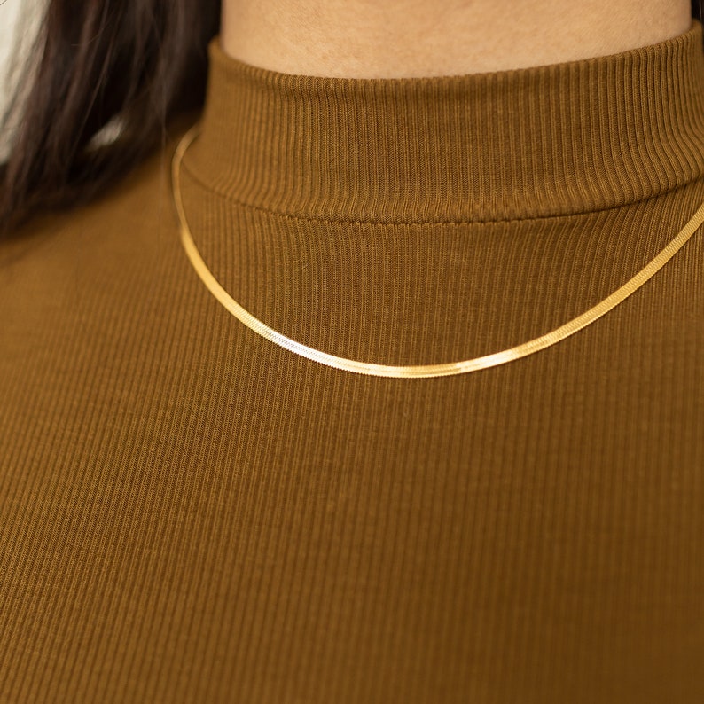 Herringbone Necklace in Gold, Rose Gold, Sterling Silver by Caitlyn Minimalist A Must Have Layering Necklace NR002 image 1