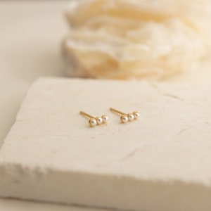 Pearl Bar Earrings by Caitlyn Minimalist Beaded Stud Earrings Dainty Second Hole Earrings Perfect Gift for Her ER176 image 2