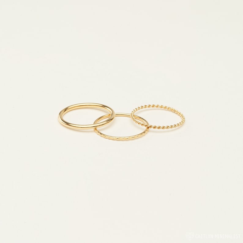 Thin Stacking Rings Set of 3: Midi Ring, Twist Ring, Lined Ring Notched Ring Thin Gold Rings Pinky Ring Minimalist Rings RR070 18K GOLD